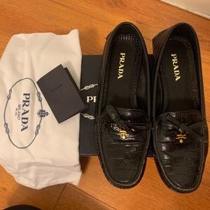 Prada Croc Embossed Leather Loafers